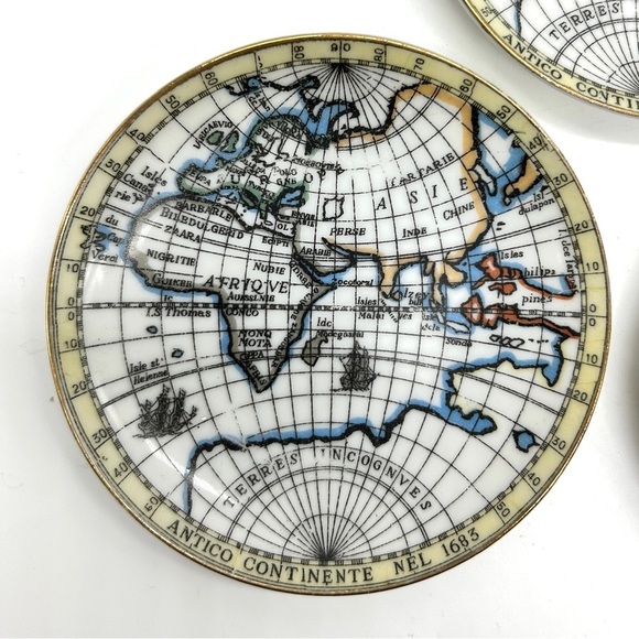 Set of 3 Vintage Antico Continente Nel 1683 Mini Map of World 4" Plates Coasters - Picture 4 of 5